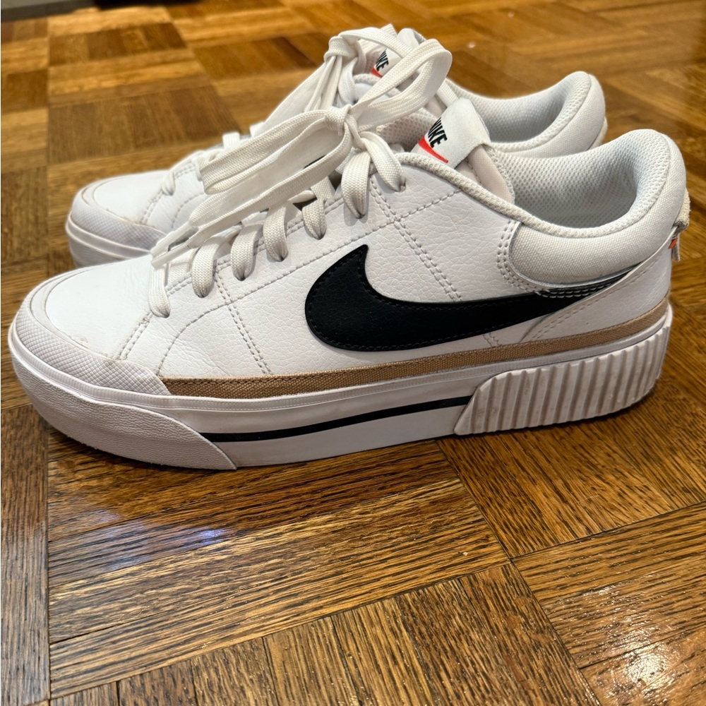 Women's Nike, Court Legacy Lift Platform Sneaker DM7590-100 White/Black- size 8